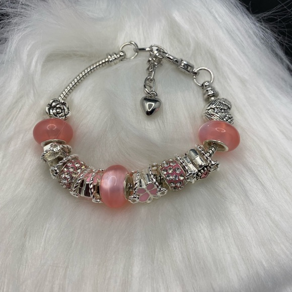 Deluxe charm bracelets, silver plated, snake chain with heart clasps - Picture 5 of 16